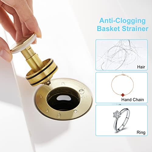 CREA Bathroom Sink Drain, Bathroom Sink Stopper with Drain Hair Catcher Pop Up Drain 1 1/2" for Bathroom Vanity Kitchen Sink with Overflow, Gold - Image 2