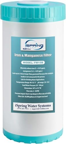 iSpring FM15B Iron and Manganese Reducing Replacement Water Filter Cartridge for Whole House Water Filtration System iSpring WGB21BM, 10"x4.5" High Capacity by iSpring