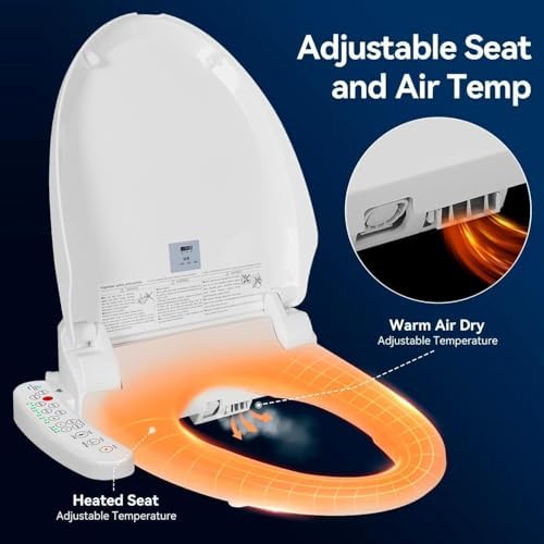 Electric Bidet Toilet Seat, Filtered & Unlimited Warm Water, 8 Modes Spa Wash, Warm Air Dryer, Heated Seat, Self-Clean Stainless Steel Nozzle, HD Night Light. 10-year warranty. (TB-26E, Elongated) - Image 5