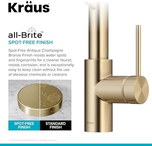 KRAUS Oletto Commercial Style Single Handle Pull Down Kitchen Faucet with QuickDock Top Mount Installation Assembly in Spot Free Antique Champagne Bronze, KPF-2631SFACB - Image 3