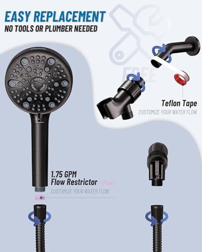 Filtered Handheld Shower Head for Hard Water, High Pressure Showerhead with 7 Spray Modes, Power Jet & Pause, Detachable & Adjustable for Healthier Skin & Hair - Chrome(VMASSTONE HM-003) - Image 7