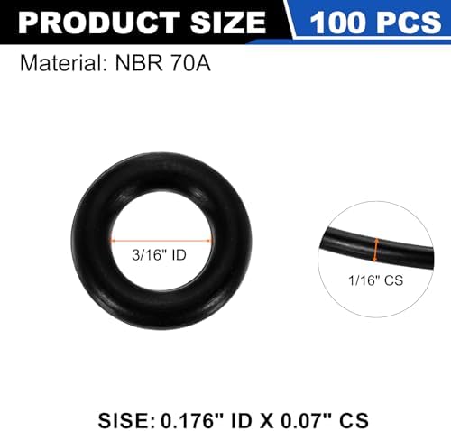 uxcell 100Pcs AS-008 NBR 70A O-Rings 3/16"ID x 1/16"CS/0.176"ID x 0.07"CS - Image 2