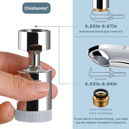 Swivel Faucet Aerator,3-function Faucet Nozzle,360° Big Angle Rotate Kitchen Sink Faucet Attachment,Faucet Extender for Kitchen 55/64 inch Female Thread,Kitchen Sink Aerator Chrome - Image 6