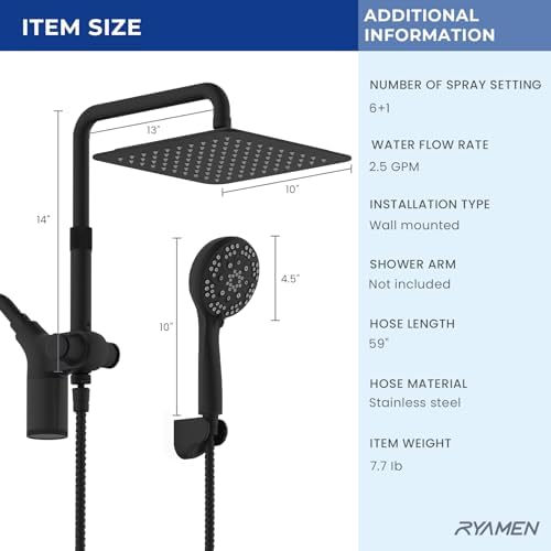 Ryamen Upgraded Filtered Shower Head with Handheld, 10 inch Rain Showerhead - Image 2