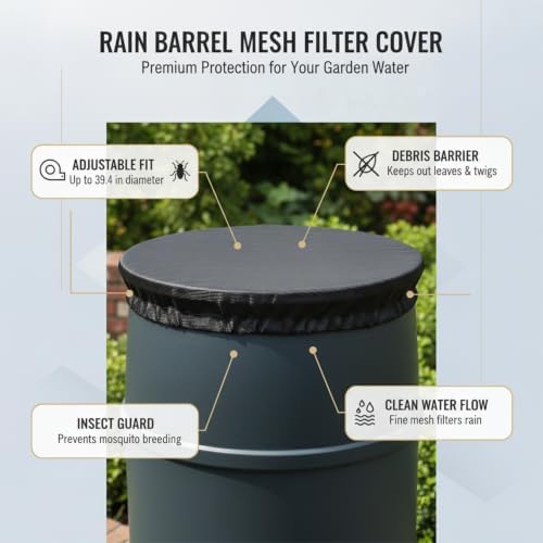 Rain Barrel Mesh Filter Cover, Polyester Mesh Screen, Fits Open-Top Containers up to 39.4 Inches, Black (1 PC) - Image 5