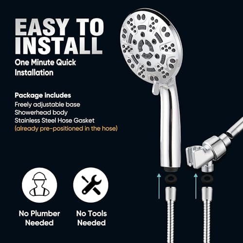Cobbe 8-Setting Handheld Shower Head, Water-Saving Design, Chrome - Image 7