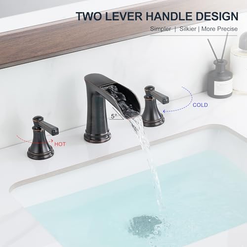 Brass 8 Inch Oil Rubbed Bronze Bathroom Faucet Waterfall Widespread Bathroom Faucets for Sink 3 Hole 2 Handle with Pop up Drain & Pre-Installed cUPC Water Hose for Vanity, 10 Mins Install - Image 6