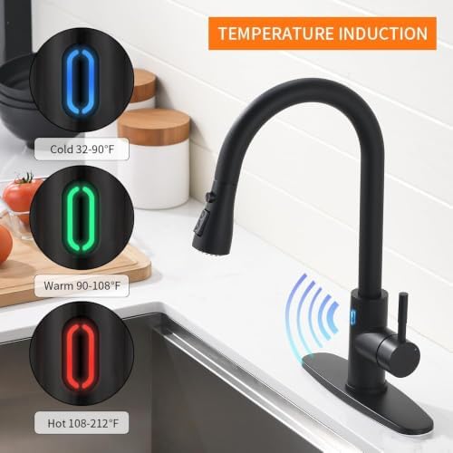 Touchless Kitchen Faucet with Pull Down Sprayer for Kitchen Sink, Single Handle Motion Sensor Faucet with LED Light and Dual-Function Spray, Hands-Free Matte Black - Image 2
