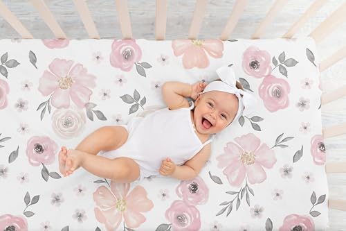 Sweet Jojo Designs Fitted Baby Crib Sheets (Pink/Grey Boho Floral) for Girls, Infant Nursery, Toddler Room - Standard Size (Watercolor, Bohemian, Shabby Chic, Rose, Flower, Farmhouse, Gray, Blush) - Image 6