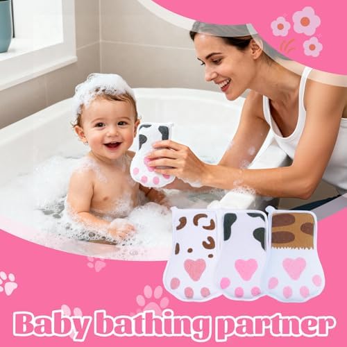 Baby and Kids Bath loofah Sponge, Easy Grip Cute Cat Paw Design Kids Body Exfoliating Body Scrubber Loofah Sponge,Bath Sponge Set Designed for Toddler, Women, Boys, and Girls (3 Pack) - Image 2