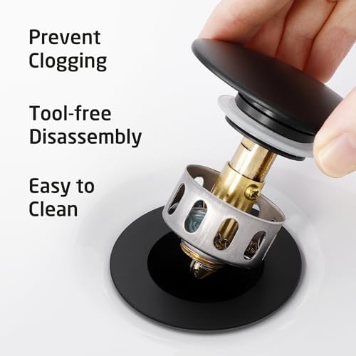 KES Bathroom Sink Drain with Strainer Basket Hair Catcher Anti Clog Pop Up Drain Stopper Vanity Vessel Sink Without Overflow, Matte Black S2013D-BK - Image 6