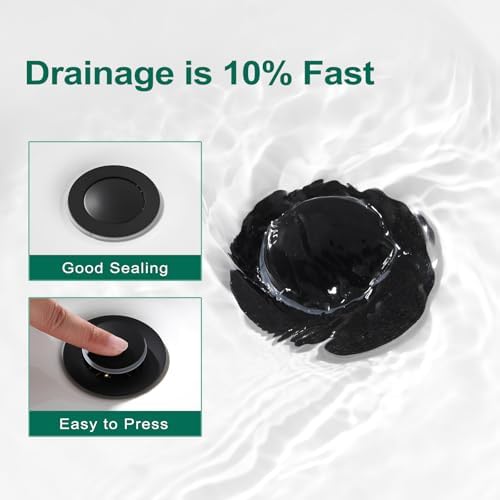 CREA Black Bathroom Drain Stopper, Pop Up Sink Drain with Overflow, Vessel Sink Drain Plug with Anti-Clogging Strainer, All Metal Stainless Steel - Image 3
