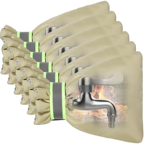 Outdoor Faucet Covers for Winter Freeze Protection, Kanosan 8.3"H X 6.7"W Thickened Reflective Outside Spigots Covers Hose Bib Insulated Sock for Winter Cold Weather, 6 Pack Kahaki by KANOSAN