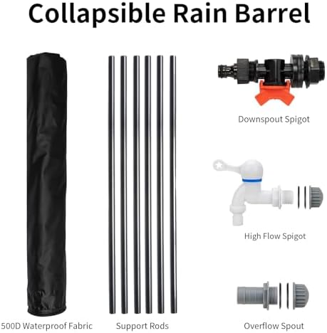 Outvita 100 Gallon Collapsible Rain Barrel, Garden Water Storage Tank, Portable Folding Rainwater Collector, Water Catcher with Filter Overflow Kit Faucet Black - Image 3