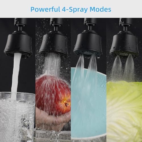 Faucet Aerator 4 Modes, 360° Swivel Faucet Sprayer Head Attachment, Black - Image 3