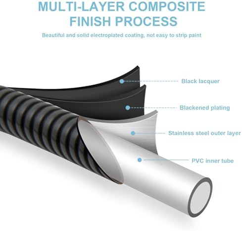 OFFO Shower Hose, 48 in Kink Free Stainless Steel Shower Hose Attachment Electroplating Handheld Shower Head Hose Flex Hoses Extension with Brass Insert & Nut for Pet Bathing Cleaning, Matte Black - Image 2