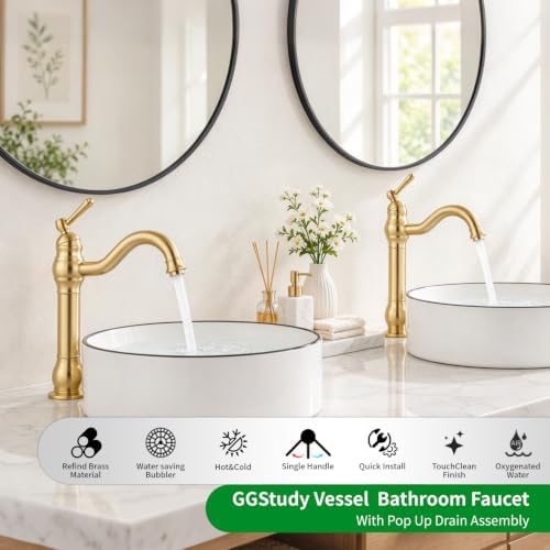 Bathroom Vessel Sink Faucet, Brushed Gold - Image 2