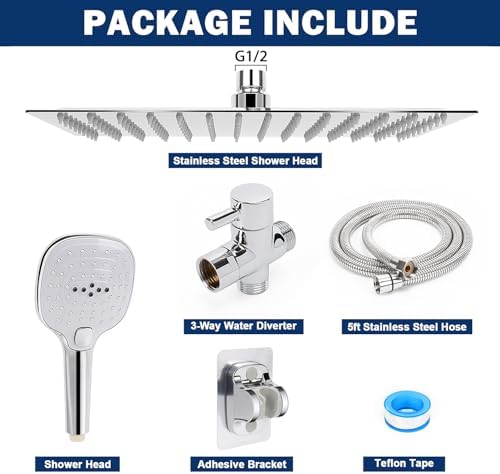 NearMoon Shower Head with Hose, High Pressure Stainless Steel Rain Shower and 3 Settings Handheld Spray Combo with Push Button Flow Control (12 Inch, Chrome Finish) - Image 6