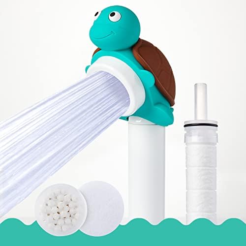 Barumi Livo Handheld Filtered Showerhead for Kids with PVC Hose & Shower Head Holder - Turtle/Turquoise - Image 2