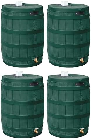 Good Ideas Rain Wizard Water Storage Premium Quality Collection Barrel with Brass Spigot, Safety Screen, and 50 Gallon Capacity, Green (4 Pack) by GoodIdeas