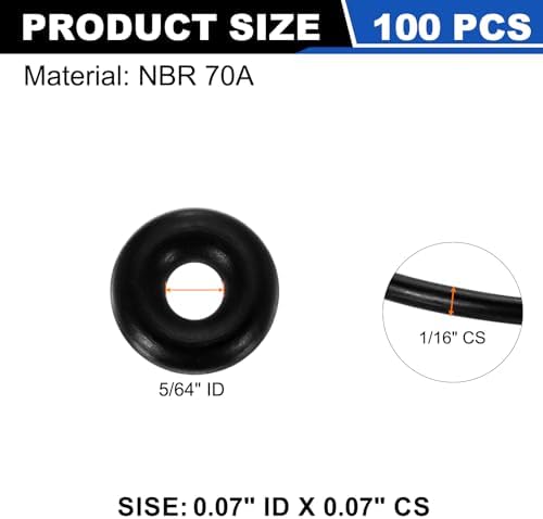 uxcell 100Pcs AS-004 NBR 70A O-Rings 5/64"ID x 1/16"CS/0.07"ID x 0.07"CS - Image 2