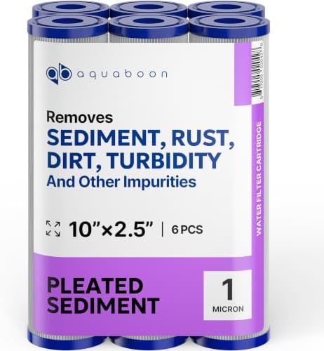 Aquaboon Pleated Sediment Filter 1 Micron 10 x 2.5 Water Filter 6-Pack by Aquaboon