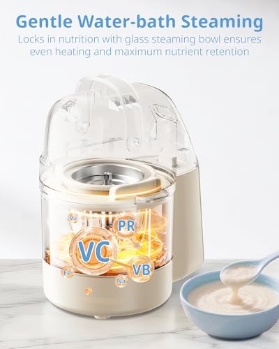 SosekiBaby FM01 Baby Food Maker, 316L Stainless Steel Blades | Puree Steamer Blender Processor With 10oz Glass Bowl | One-Step Food Mill with Recipe, 12H Keep Warm, Auto Clean, Reheat | BPA-Free - Image 6