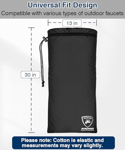 Enlarge Outdoor Faucet Cover for Winter Freeze Protection, 13” W x 30" H Hose Bib Covers Socks for Garden Lawn Faucets & Yard Hydrant, Reusable Long Insulated Spigot Cover, Black, 1 Pack - Image 2
