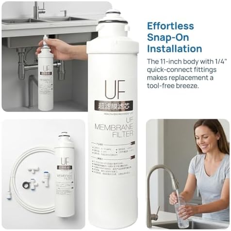 3 11-in snap-on UF ultrafiltration Membrane cartridges with 1/4-in Quick-Connect Fittings; Universal Replacement Pack Under-Sink and countertop Water Systems - Image 5