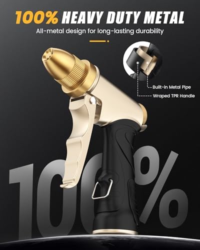 RAINPOINT Garden Hose Nozzle, Upgraded Heavy Duty Metal Spray Nozzle, High Pressure Water Nozzle with Adjustable Spray Patterns for Watering Plants, Car Washing, and Pet Showering - Image 2
