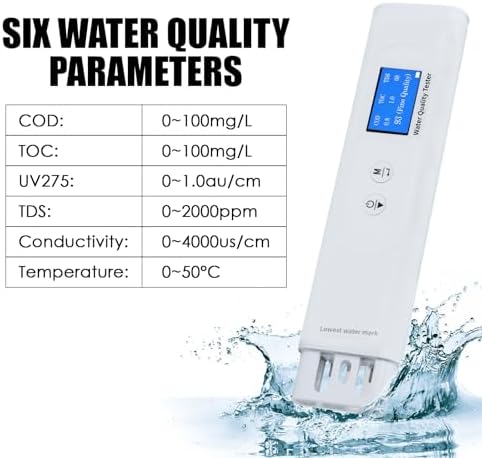Water Quality Tester for Drinking Water, Portable 6-in-1 TDS Meter TOC, COD, EC, UV275, Temp&TDS, Digital Drinking Water Quality Tester for Home, RV, Hiking, Camping, Travel, Well, Tap, Water Purifier - Image 2