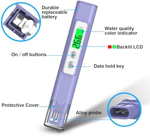 NJTY A11 TDS Water Tester, 0-9990 ppm, Color Indicator, Purple - Image 3