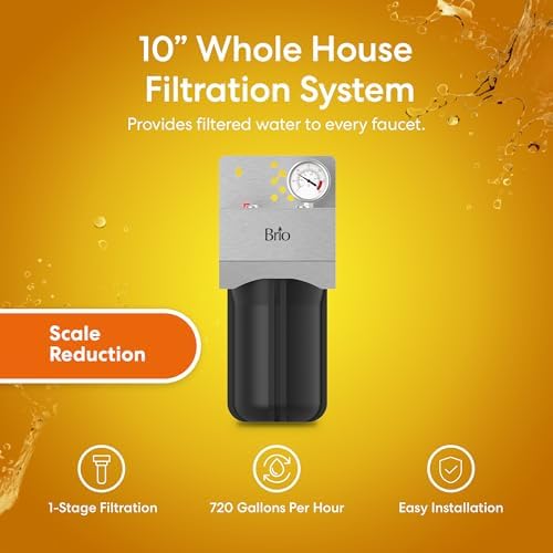 Brio Whole House Water Filter System w/Gauge & Fast-Flow Phosphate Anti-Scale Filter (5 Micron) 4.5" x 10" | Improves Taste & Protects Home Appliances | 720 GPH | 50,000 Gallons or 6 Months - Image 2