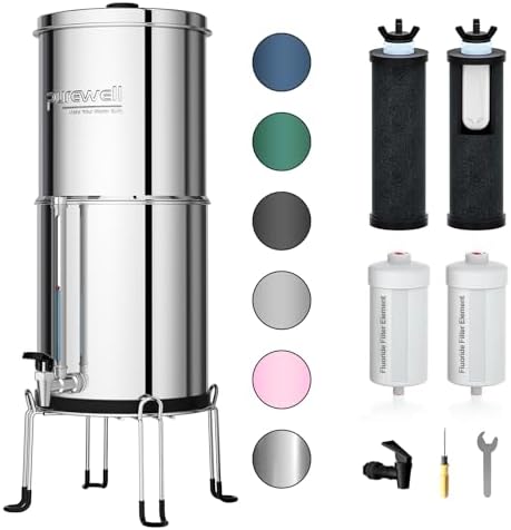 Purewell 8-Stage 0.01μm Ultra-Filtration Water Filter System, 304 Stainless Steel Countertop System with 4 Filters, Metal Water Level Spigot and Stand, Reduce Fluoride and Chlorine, 2.25G, PW-OB-CF by Purewell