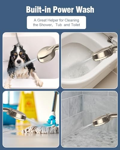 Filtered Shower Head with Handheld Brushed Nickel, BOWGER 6 Modes High Pressure Shower Heads with Power Wash Mode and Hard Water Filter, Detachable Hand Held Showerhead Set with Extra Long Hose - Image 5