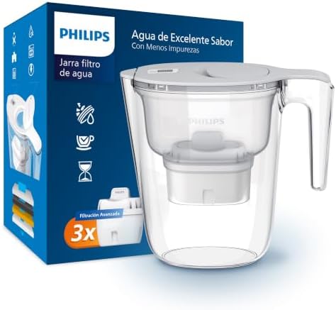Philips Water Filter Jug +3 Micro X-Clean Replacement Filter Cartridges, Fast Flow, White, 2.6 litres, Electronic Timer by Unknown