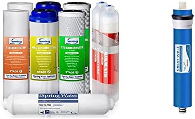 iSpring F9K 1-Year Replacement Supply Filter Cartridge Pack Set, White & MC7 Reverse Osmosis (RO) Membrane Replacement 75 GPD, 11.75” X 1.75”, Blue by Unknown