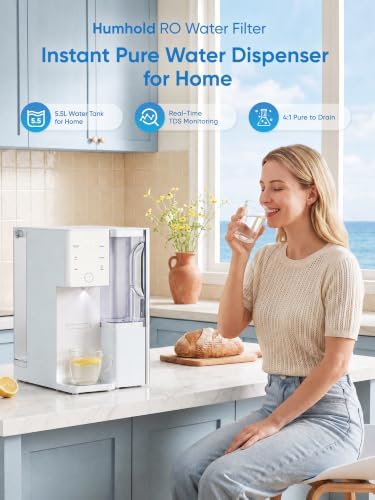 Reverse Osmosis Countertop Water Filter RO Water Filter Dispenser with Hot & Cold Water, TDS Display, 4:1 Pure to Drain Ratio, No Installation, 5.5L Tank for Home - Image 2