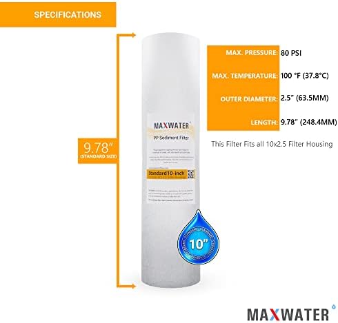 Max Water 10 inch x 2.5 inch, 5 Micron Replacement Sediment Water Filter Cartridge for Whole House, Melt Blown Filtration Fiber for Heavy Duty (Pack of 50) - Image 3