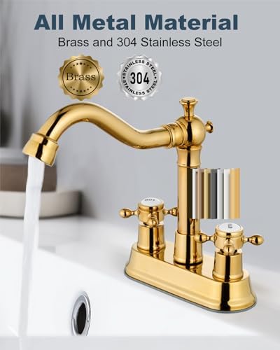 Aolemi 4 Inch Centerset Bathroom Sink Faucet 2 H&C Handle Polish Gold - Image 5