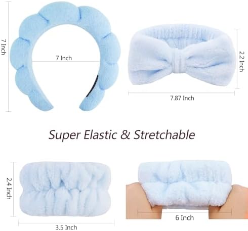 VELSCRUN 6 Pack Spa Headband, Makeup Headband, Face Wash Headbands, Skincare Headbands, Blue Sponge Hair Band Bow Tie Spa Head Band for Washing Face Wristband Set Hair Accessories for Women Gifts - Image 6