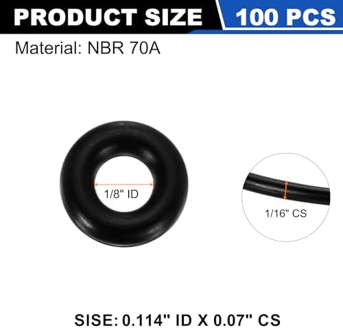 uxcell 100Pcs AS-006 NBR 70A O-Rings 1/8"ID x 1/16"CS/0.114"ID x 0.07"CS - Image 2