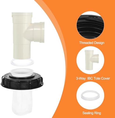 MECCANIXITY 163mm IBC Lid Filter Cover, 3-Way Plastic IBC Tote Hose Adapter 1000L Rainwater Tank Container with Washable Nylon Filter for 275 Gallon Water Tanks, Black/White - Image 3