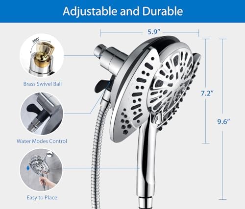 INAVAMZ 2 in 1 Shower Head with Handheld Combo High Pressure Silver 2.5 GPM - Image 5