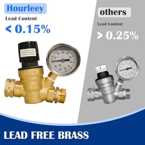Hourleey RV Water Pressure Regulator, Adjustable Handle Brass Water Pressure Regulator, Water Pressure Reducer with Gauge and Inlet Screened Filter for RV Camper Travel Trailer - Image 5