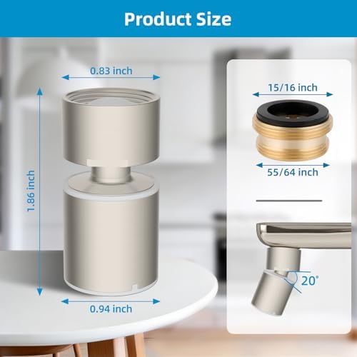Hibbent cUPC Certified 2-function 360° Swivel Sink Aerator, Brushed Nickel - Image 4