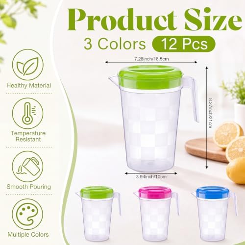 12 Pack Plastic Pitcher with Lid 67.6 oz Beverage Jug for Water - Image 3