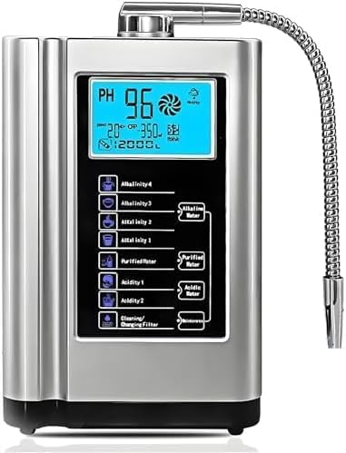 Alkaline Water Ionizer Machine with pH 3.5-10.5 and up to -500mV ORP, 8000 Liters Per Filter, Self-Cleaning Function and 5 Titanium Plates for Home Use - 7 Water Modes & LCD Touchscreen,Silver by Unknown