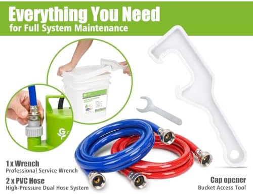 Green Expert Tankless Water Heater Flushing&Descaling Kit with Powder Descaler, 1/3HP Utility Pump for Circulation, 3-Gallon Bucket, 3/4"GHT Red&Blue Hoses for Isolation Valves Cleaning/Maintenance - Image 5