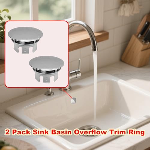 2 Pack Sink Basin Overflow Trim Ring,Solid Brass Bathroom Sink Trim Overflow Cover,Bathroom Kitchen Sink Trim Overfollow Cover Insert in Hole Round Caps(Silver) - Image 6